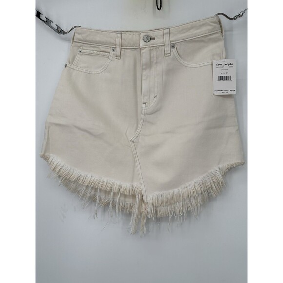 FREE PEOPLE BAILEY ASYMMETRIC FRAYED HEM DENIM MINI SKIRT SIZE 27 - Picture 7 of 8